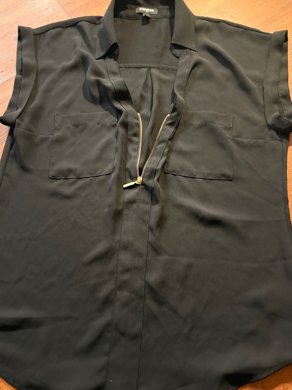 Express Black Sleeveless Zip Front Utility Blouse with Pockets Size M